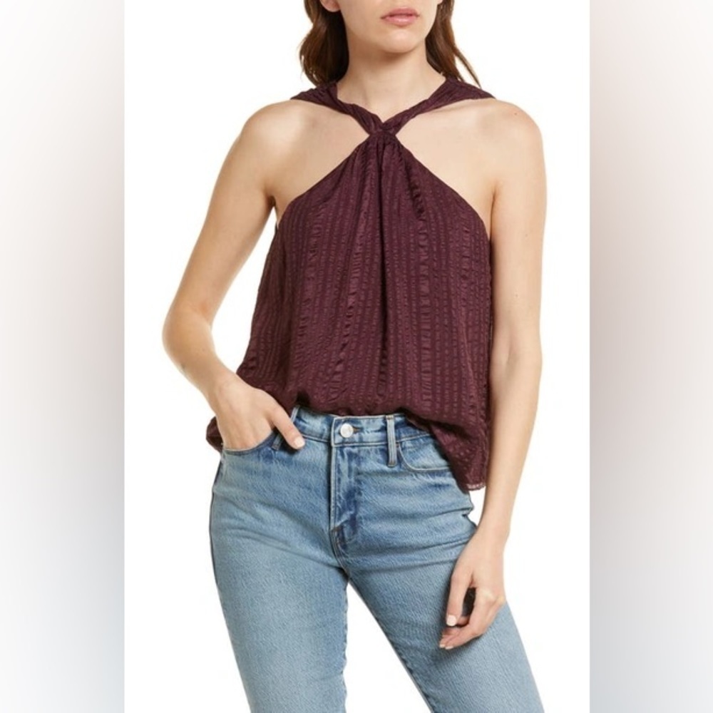 Frame Draped Textured Silk Halter Top Size Small NEW